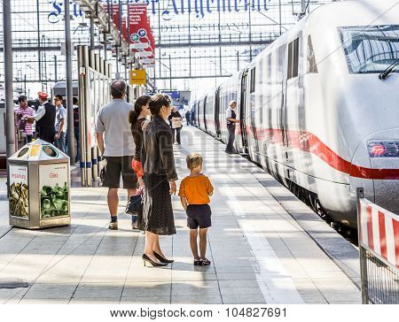 People Arriving Or Departing At The Frankfurt  Train Station