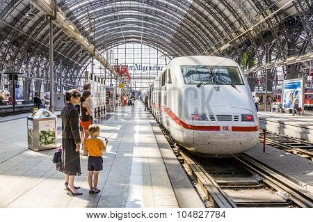 People Arriving Or Departing At The Frankfurt  Train Station