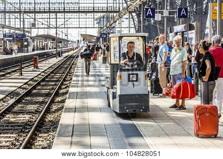 People Arriving Or Departing At The Frankfurt  Train Station