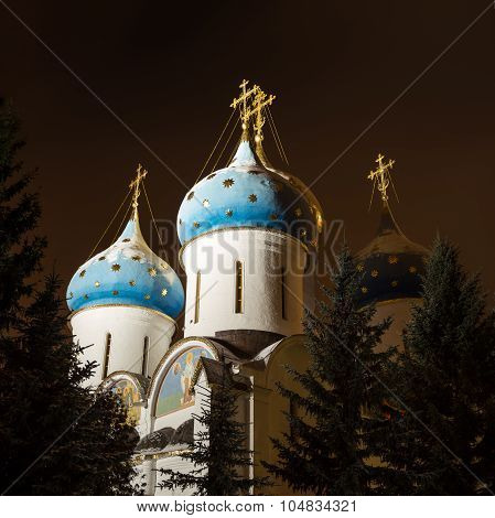 Night view of the Assumption Cathedral of the Trinity Lavra of St. Sergius