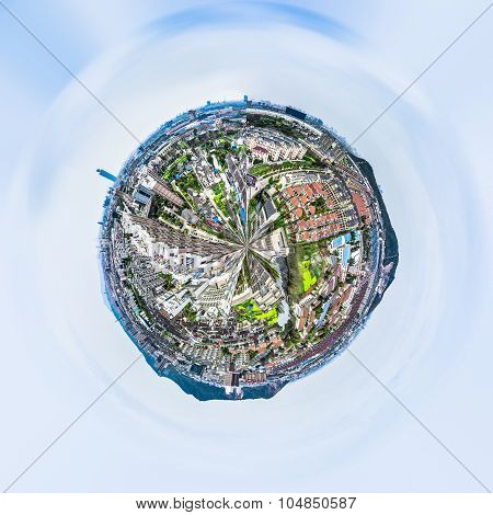 Overpopulated Urban Planet Covered In City Buildings