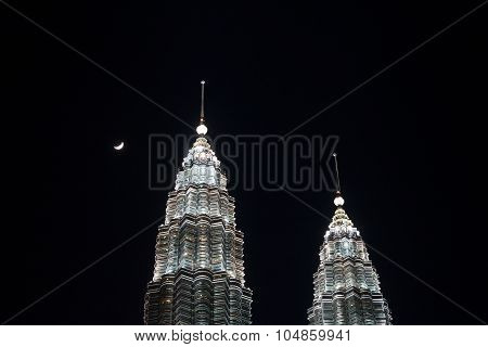 Close up view of the Twin Towers at night