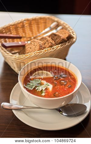 Traditional russian soljanka or saltwort soup