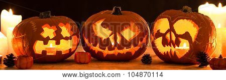 Three Halloween Pumpkins