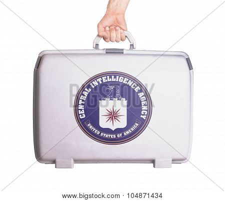 Used Plastic Suitcase With Stains And Scratches