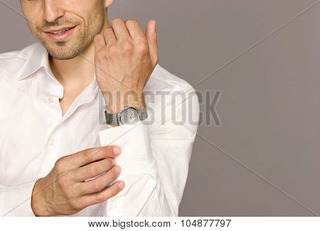 man, white shirt fastened