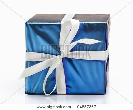 Blue gift box with ribbon