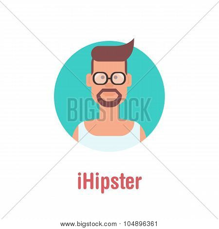 Hipster Character Illustration In Flat Minimal Style. Icon For Avatar, Profile, Social Network.
