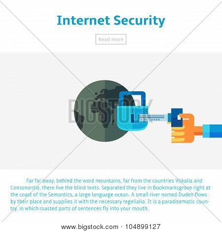 Internet Security Vector Illustration In Flat Infographic Style. Data Protection Against Theft.