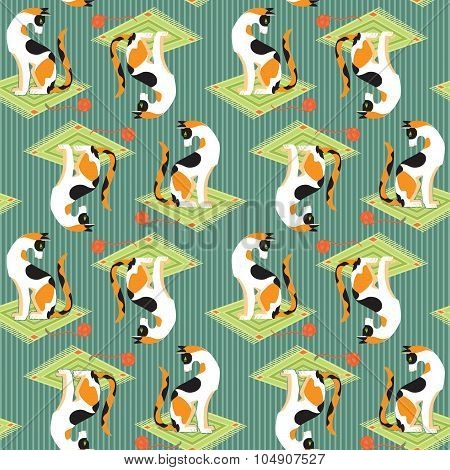 Pattern with cartoon fanny cats.