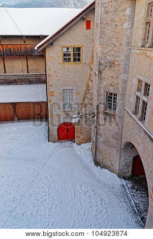 Historical Medieval Castle Of Gruyeres In Switzerland