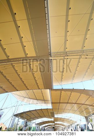Milan, Italy - 8Th September, 2015. Expo Milan 2015. Modern Cover With Sturdy Fabrics And Steel Pole
