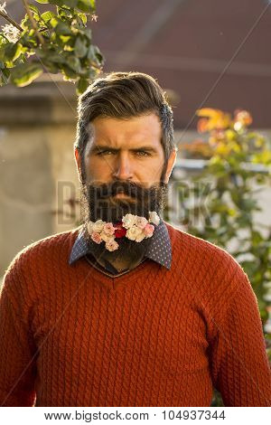 Man With Flowers On Beard