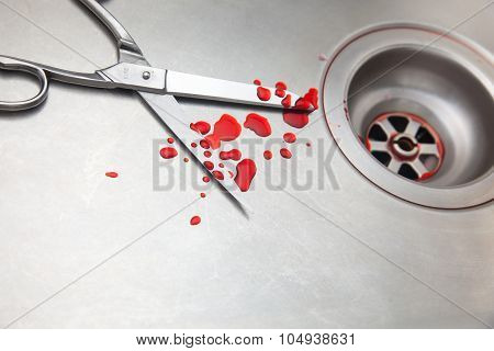 blood and scissors in the sink