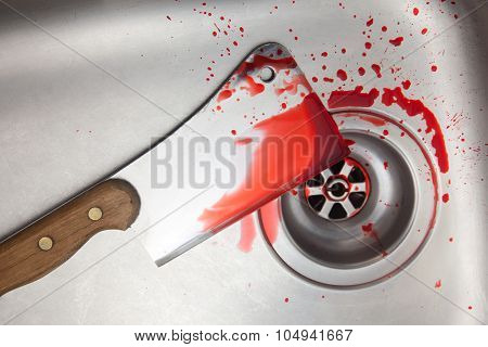 blood and cleaver in the sink