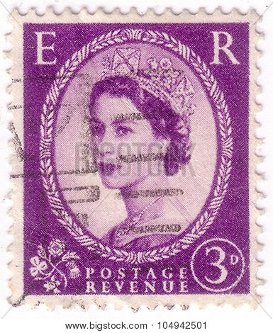 United Kingdom - Circa 1952: A Postage Stamp Printed In Great Britain Showing A Portrait Of Queen El