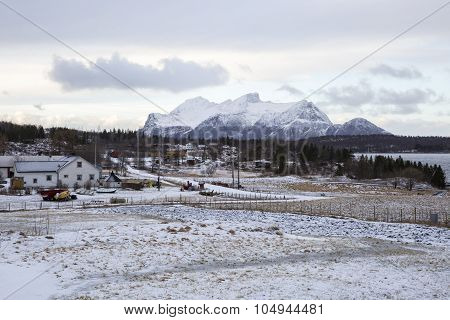 Norwegian landscape with snowy mountains in the winter Nordland Norway