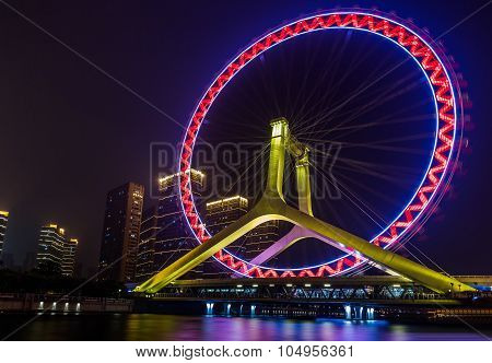 Beautiful Night View Of The Haihe River In Tianjin , China