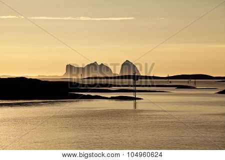 Midnight sun over Norwegian Landscape Traena Island