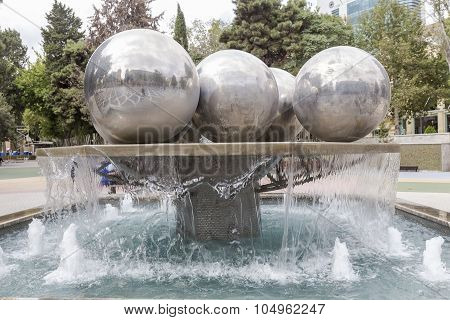 Close Up View Of The Fountain Square In Baku, Azerbaijan