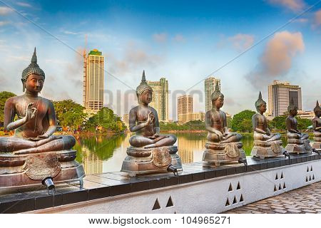 Seema Malaka temple on Beira Lake. Colombo, Sri Lanka. Panorama