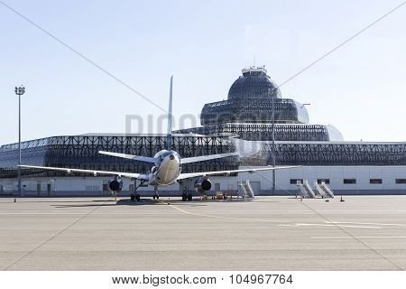 Back View Of An Airplane In The Airport In Baku, Azerbaijan.