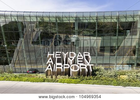 View Of The Heydar Aliyev International Airport Sign, In Baku, Azerbaijan. The Airport Is The Home O