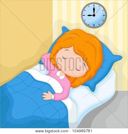 A little girl sleeping in her bed
