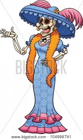 Mexican catrina laughing. Vector clip art illustration with simple gradients. Catrina and dress pattern on separate layers.