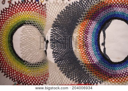 indigenous bead necklace closeup details in Ecuador