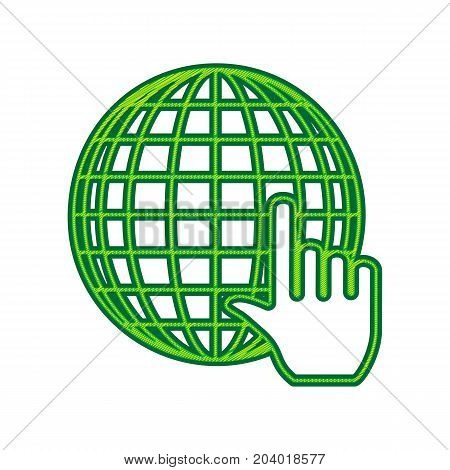 Earth Globe with cursor. Vector. Lemon scribble icon on white background. Isolated