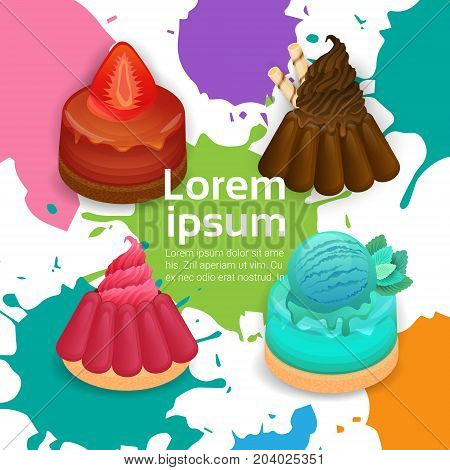 Panna Cotta Set Different Taste Dessert Colorful Poster Vector Illustration