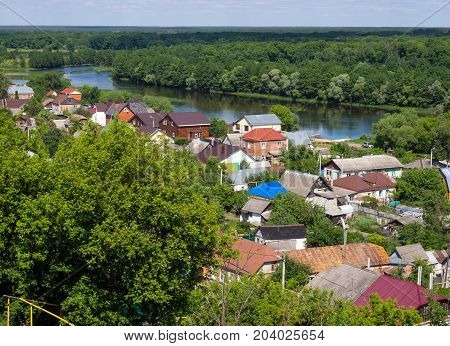 Private houses on the bank of the Voronezh River in the village of Ramon Voronezh region