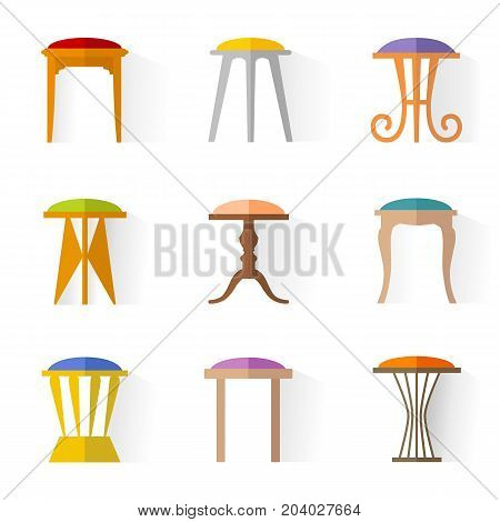 Stools vector. A set of icons of various tabouret, in a flat style. Illustration.