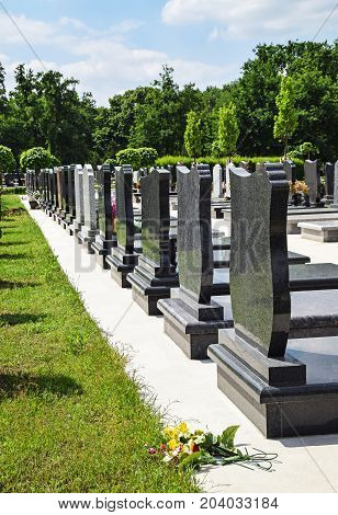 Tombstones in the Public cemtery in summer