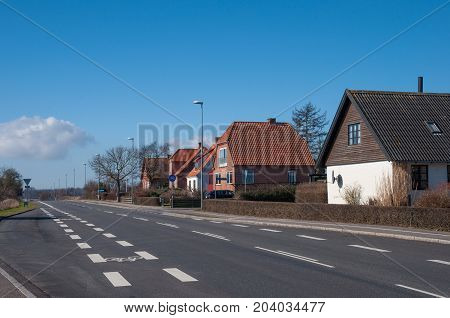 Road in town of Kalvehave in Denmark