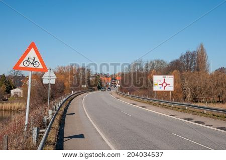A countryside road near town of Kalvehave in Denmark