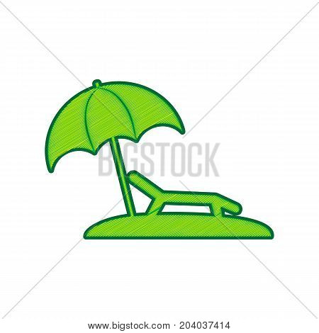 Tropical resort beach. Sunbed Chair sign. Vector. Lemon scribble icon on white background. Isolated