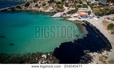 Oil, Leaked From A Sinked Ship, Come Ashore In Salamina Island Near Athens, After An Old Tanker Sank