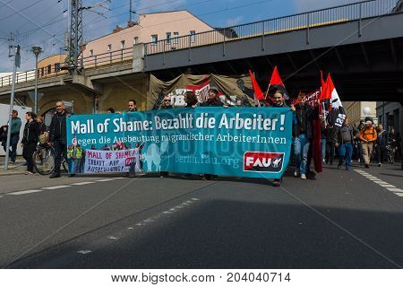 BERLIN - MAY 01 2015: Members of trade unions workers and employees at the demonstration on the occasion of Labour day.