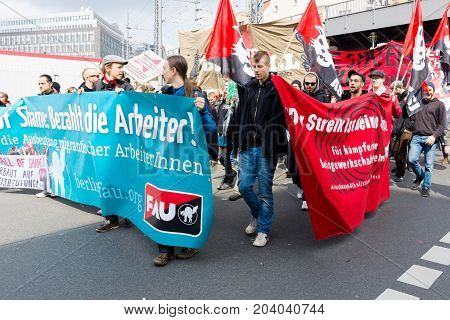 BERLIN - MAY 01 2015: Members of trade unions workers and employees at the demonstration on the occasion of Labour day.
