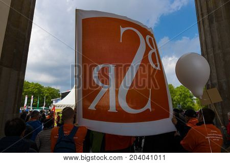 BERLIN - MAY 01 2015: Members of trade unions workers and employees at the demonstration on the occasion of Labour day.