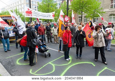 BERLIN - MAY 01 2015: Members of trade unions and the workers hold a rally on the occasion of Labour Day.