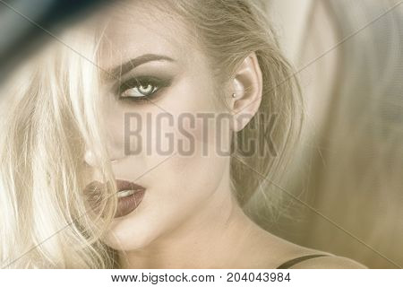 Sensual Blonde Girl In Glamour Makeup.