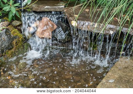 Macro shot of a small waterfall in Seatac Washington.
