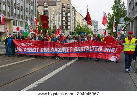 BERLIN - MAY 01 2015: Members of trade unions workers and employees at the demonstration on the occasion of Labour day