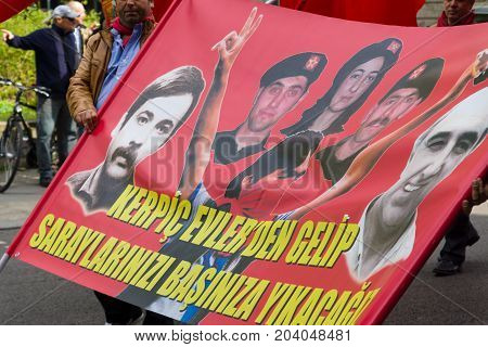 BERLIN - MAY 01 2015: Members of trade unions workers and employees at the demonstration on the occasion of Labour day.