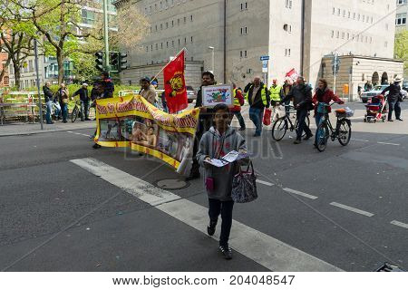BERLIN - MAY 01 2015: Members of trade unions workers and employees at the demonstration on the occasion of Labour day.