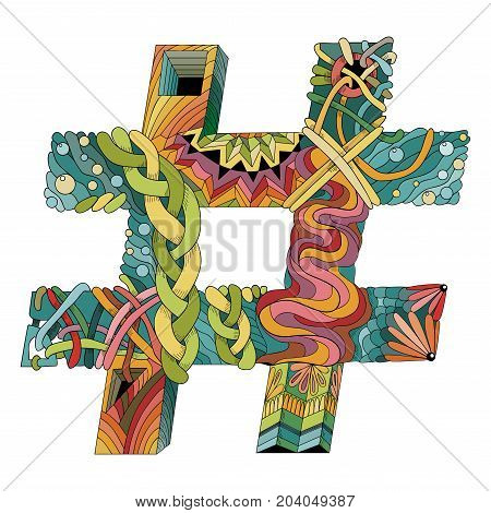 Hand-painted art design. Picturesque colorful zentangle hashtag