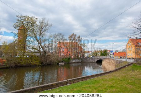 Koge river and town in Denmark on a spring day